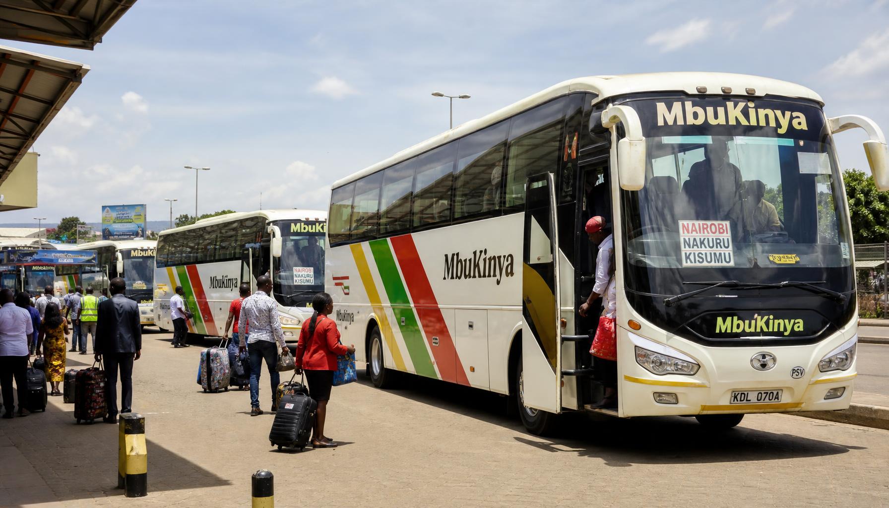 Mbukinya buses at a terminal